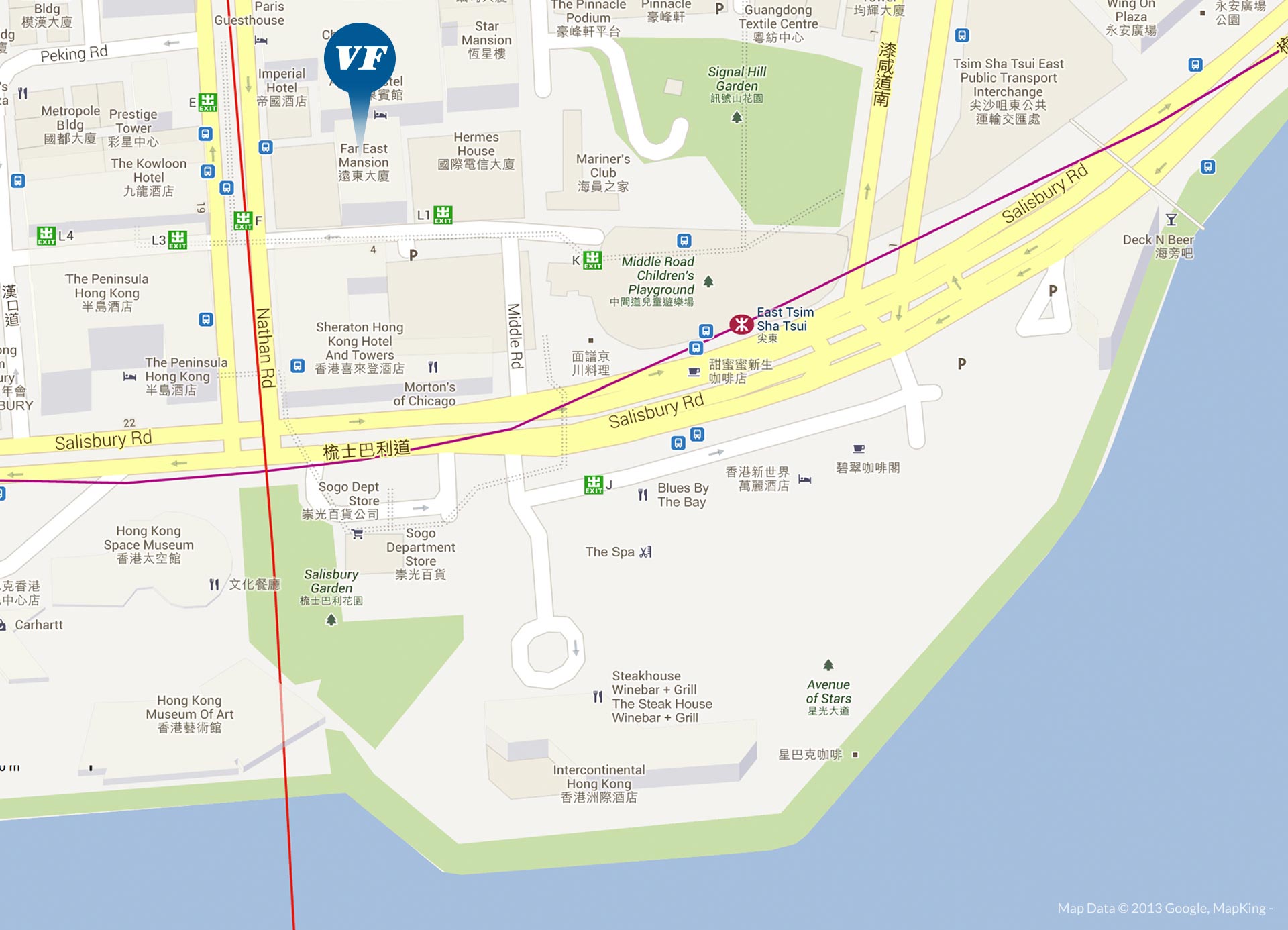map of Tsim Sha Tsui with Veena Fashions location marked down